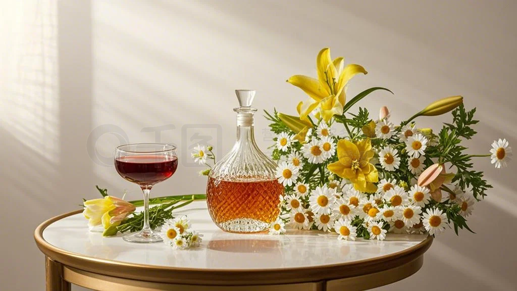 紅酒杯與雛菊 情人節家居的優雅定格